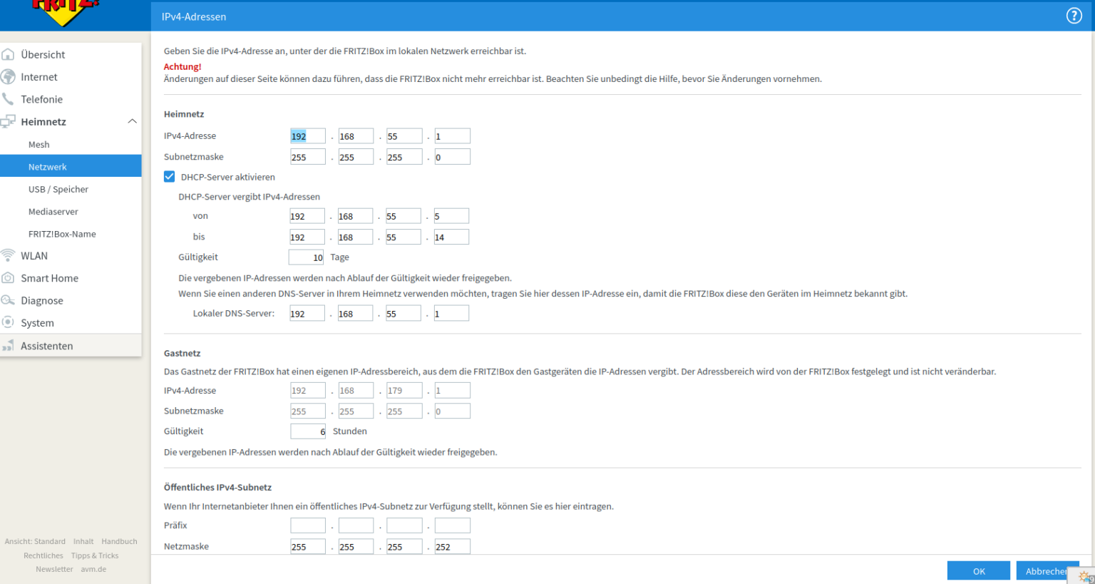 Fritzbox DHCP Bereich ändern heimnetz de