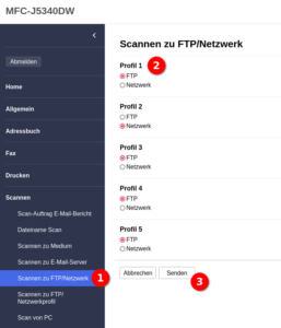 FTP oder Netzwerkscan einrichten am Scanner