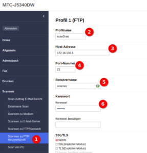 FTP Zugangsprofil einrichten am Scanner 