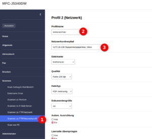 SMB Zugangsprofil einrichten am Scanner 1