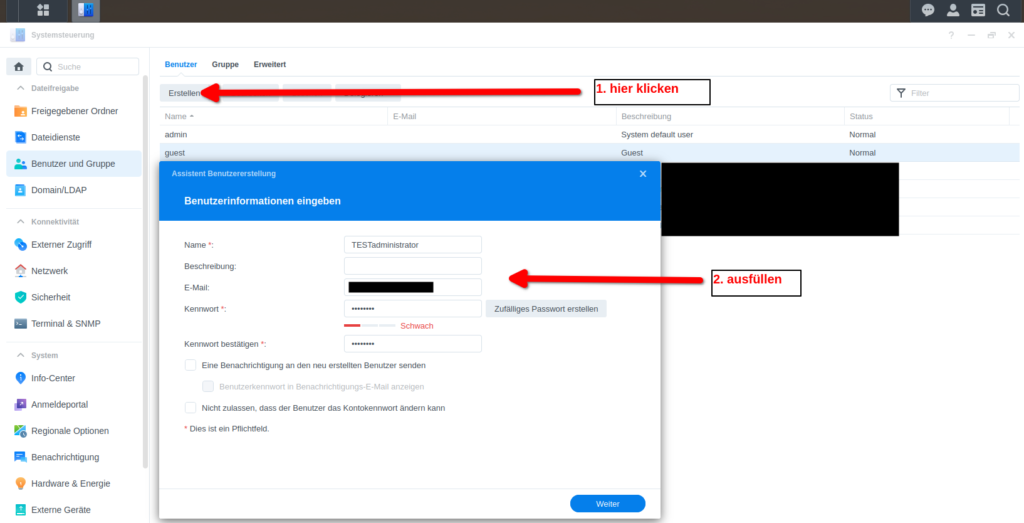 Synology Benutzer anlegen